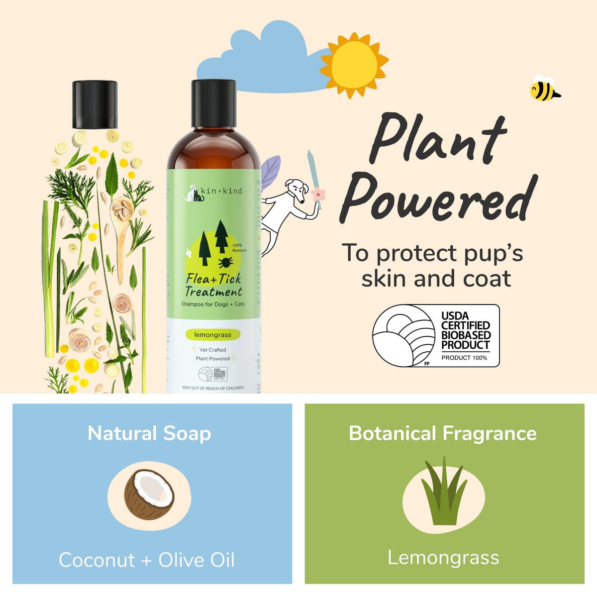 Lemongrass Flea & Tick Shampoo for Dogs & Cats 12 fl oz H766