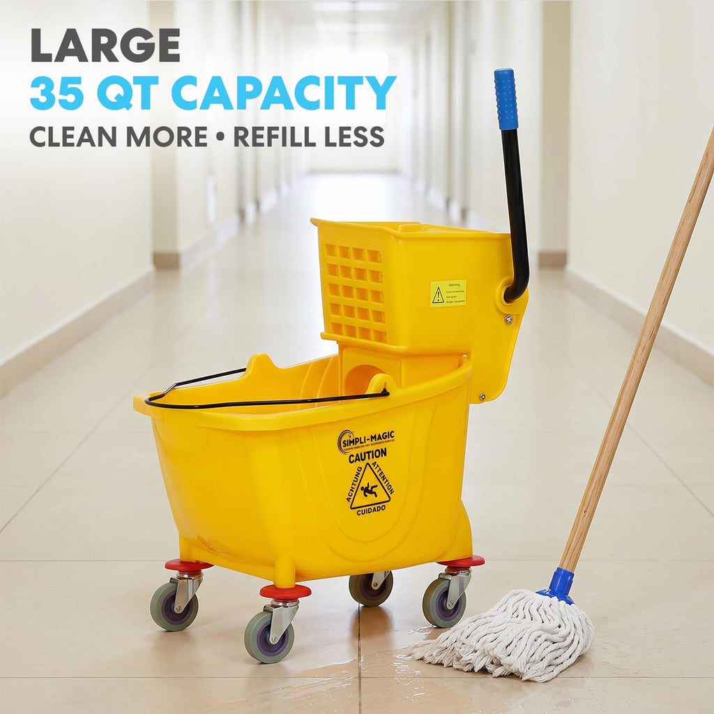 Yellow 35 Quart Mop Bucket on Wheels, 2-Pack N9711