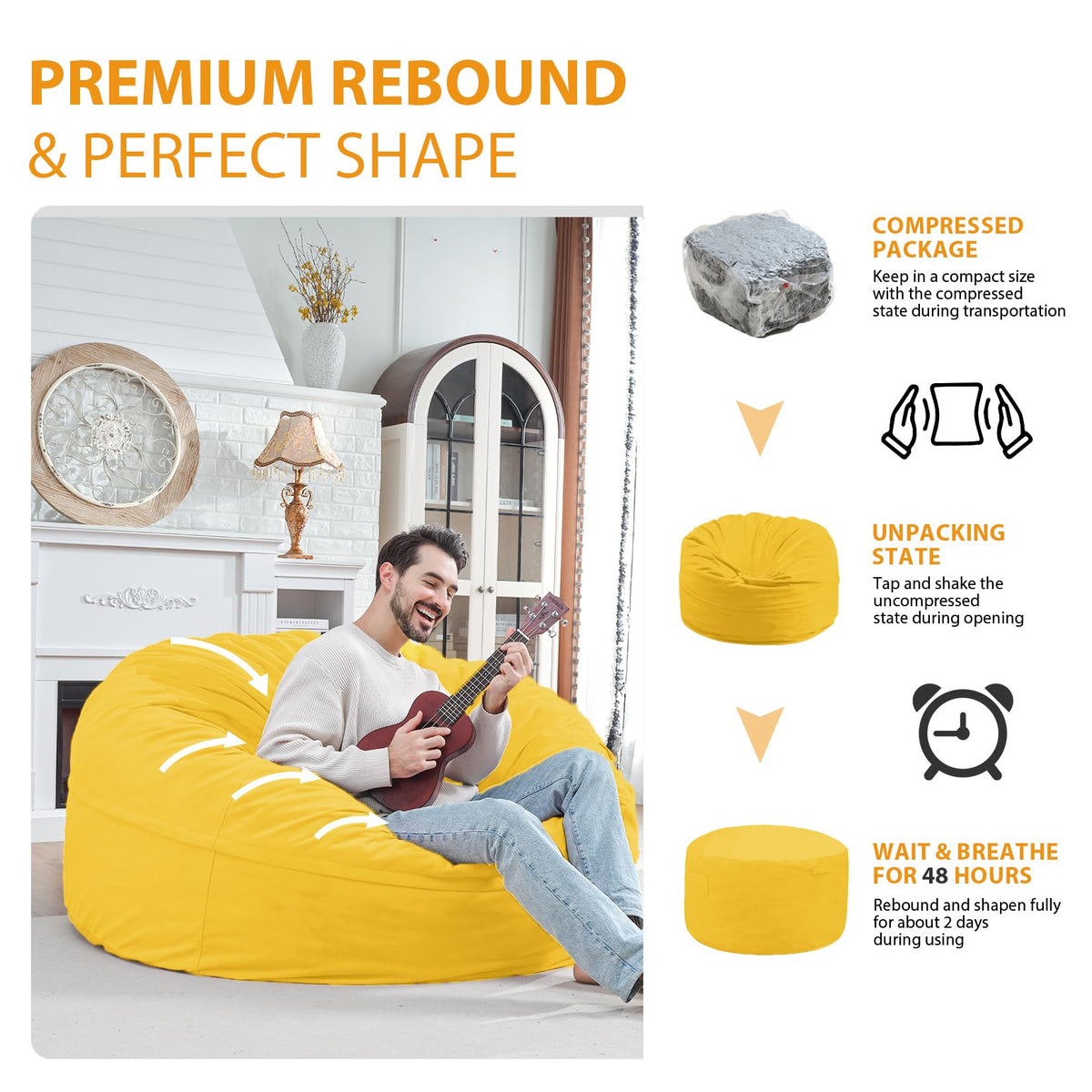 5FT Memory Foam Bean Bag Chair with Dutch Velvet Cover H726315