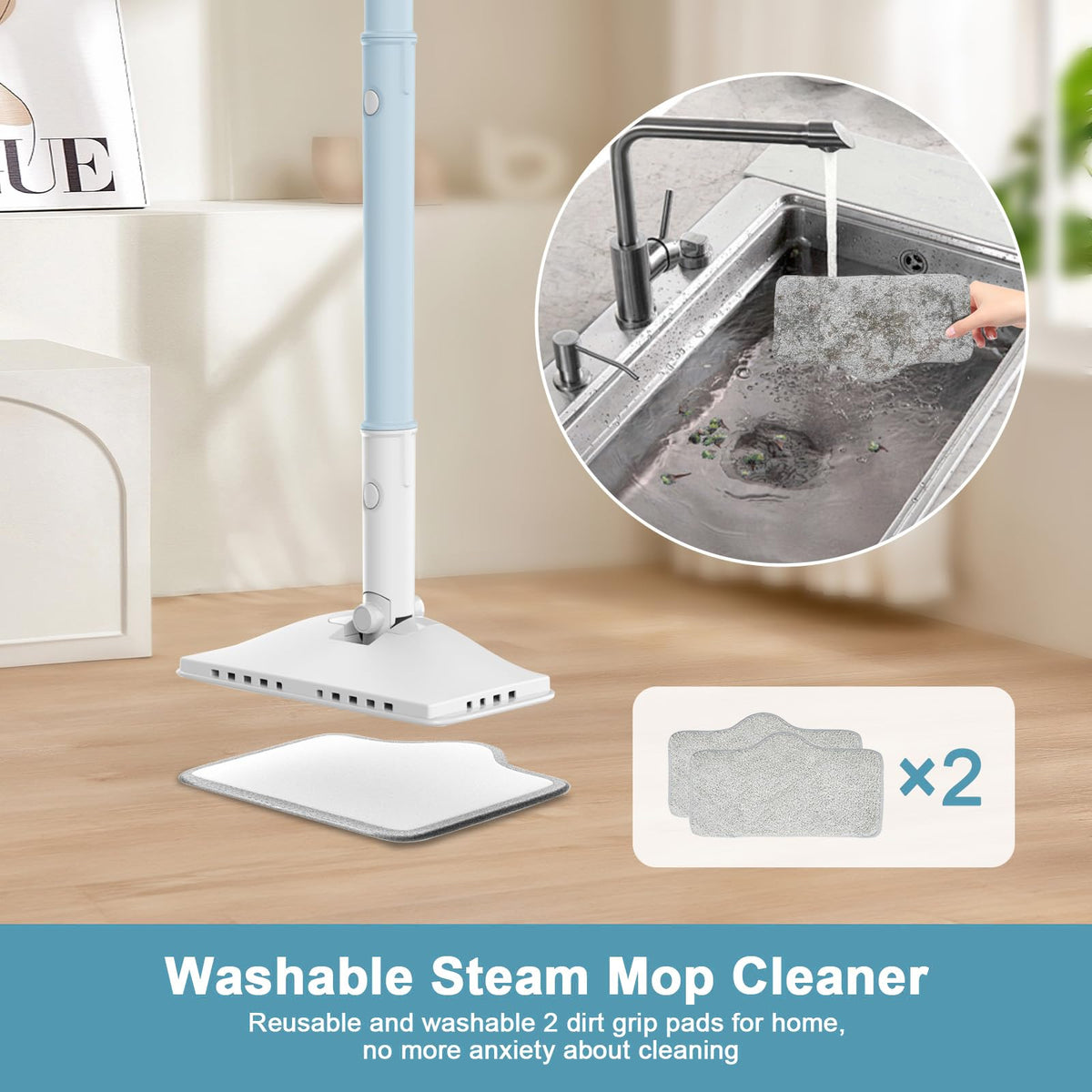 6 in1 Steam Mop Cleaner with 2 Modes, 2 Microfiber Pads, 400ML Removable Tank H87813