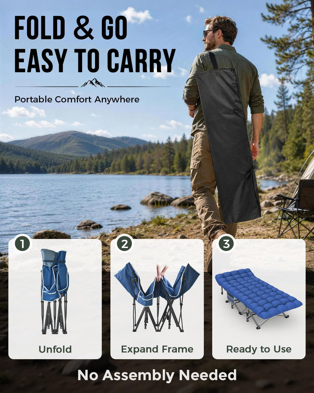 32in XXL Folding Camping Cot with Mattress D77263