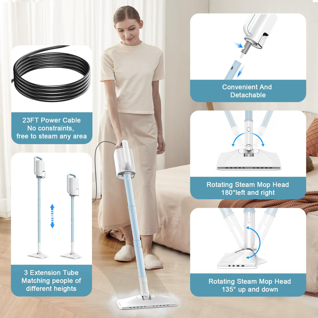 6 in1 Steam Mop Cleaner with 2 Modes, 2 Microfiber Pads, 400ML Removable Tank H87813
