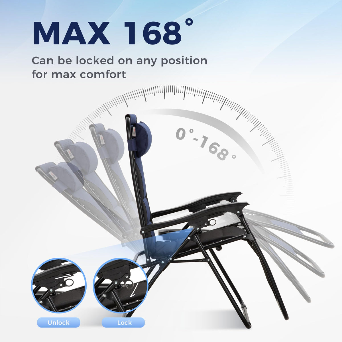 Foldable Zero Gravity Chair Set of 2 Blue B520516