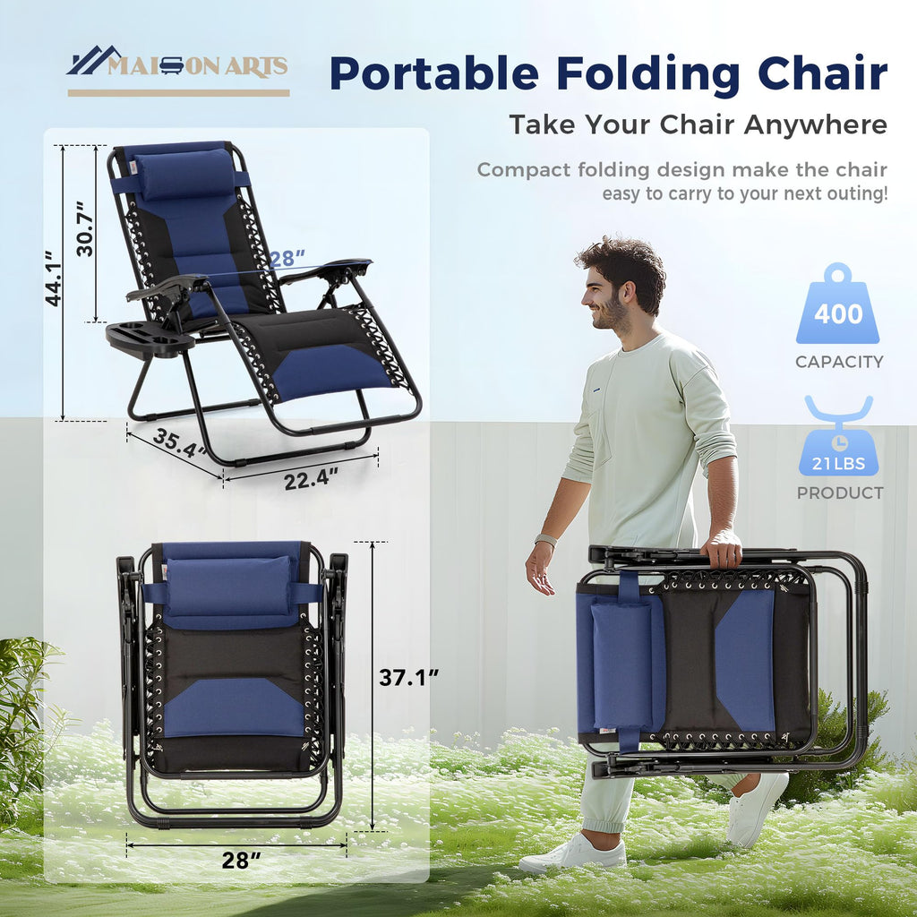 Foldable Zero Gravity Chair Set of 2 Blue B520516