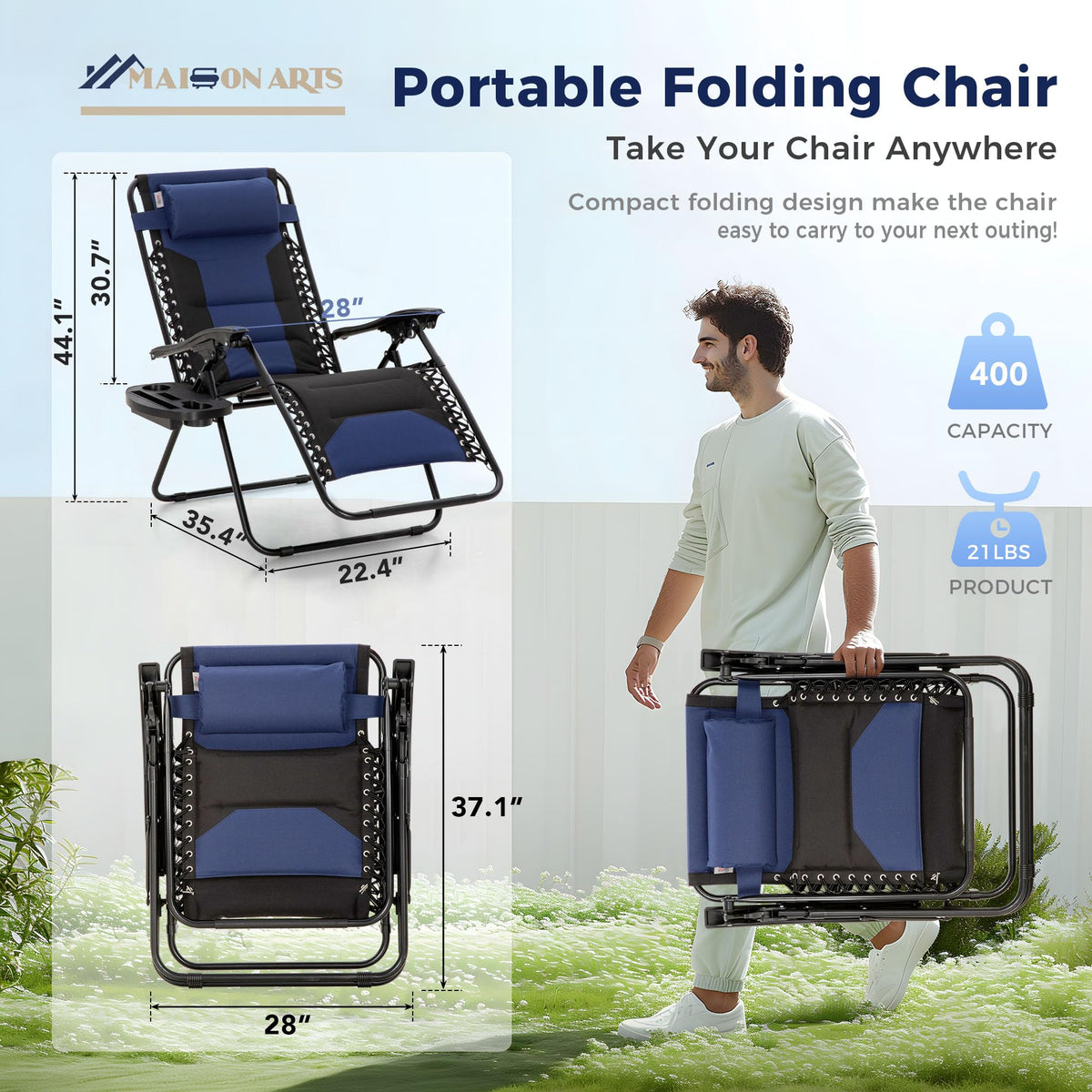 Foldable Zero Gravity Chair Set of 2 Blue B520516