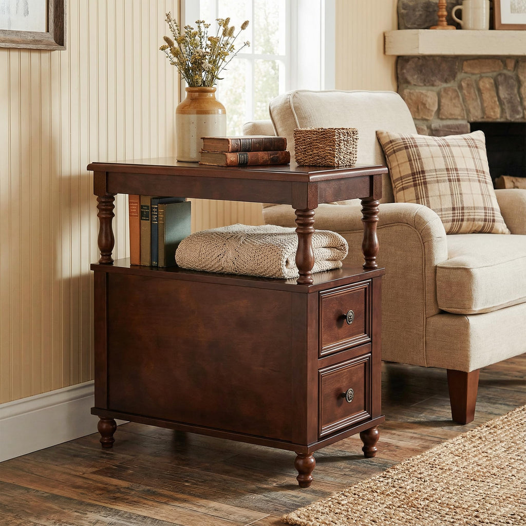 Cherry Finish Wood End Table with 2 Drawers C160491