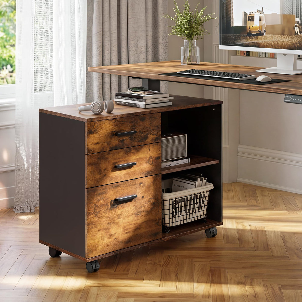 3 Drawer Wood File Cabinet with Storage Shelf K291