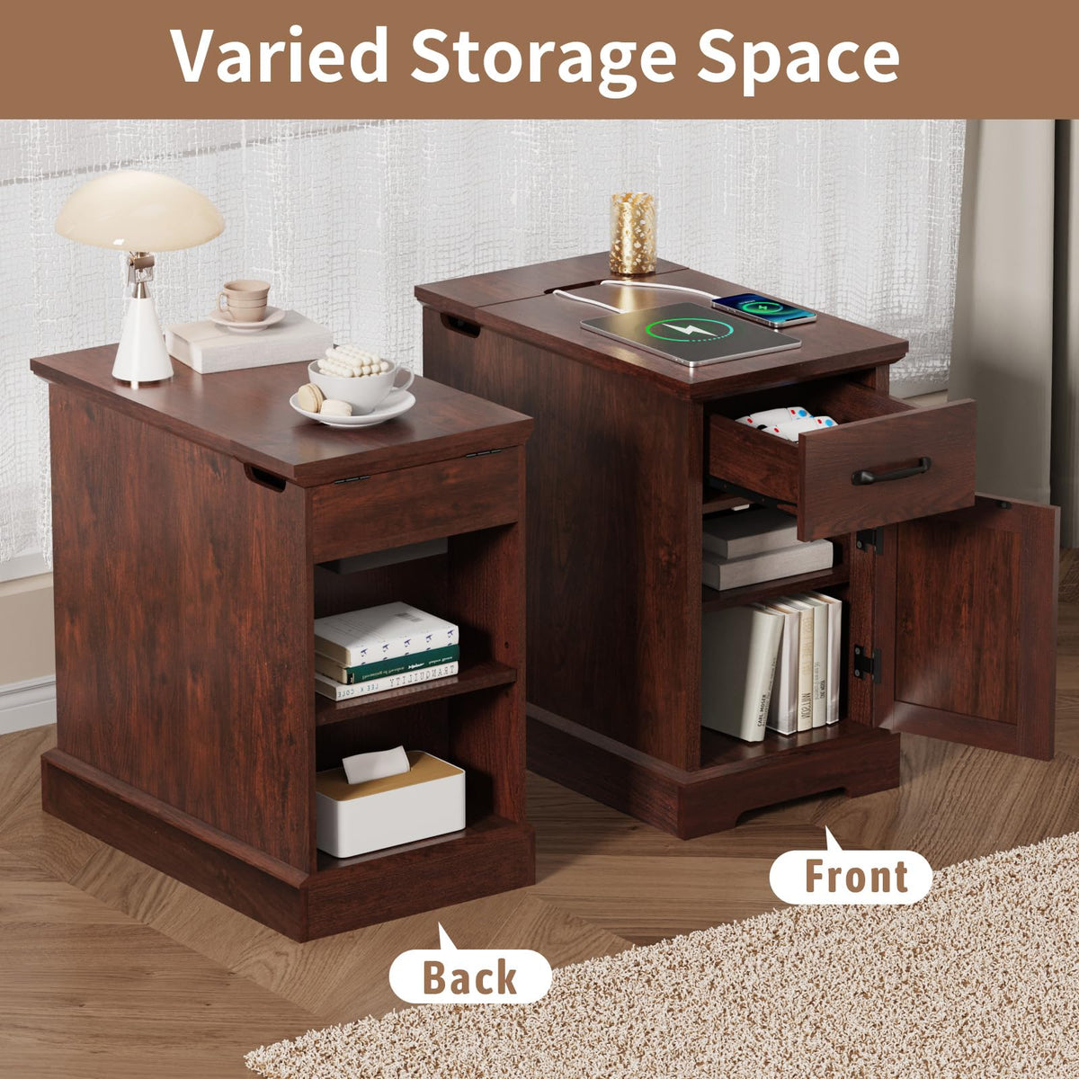 23.6'' Narrow End Table with Charging Station D4494