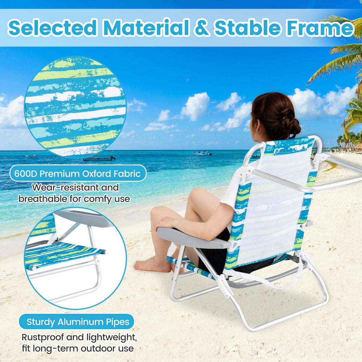 2Pcs Folding Camping Chair with Adjustable Backrest, Cup Holder & Headrest, Green P31278