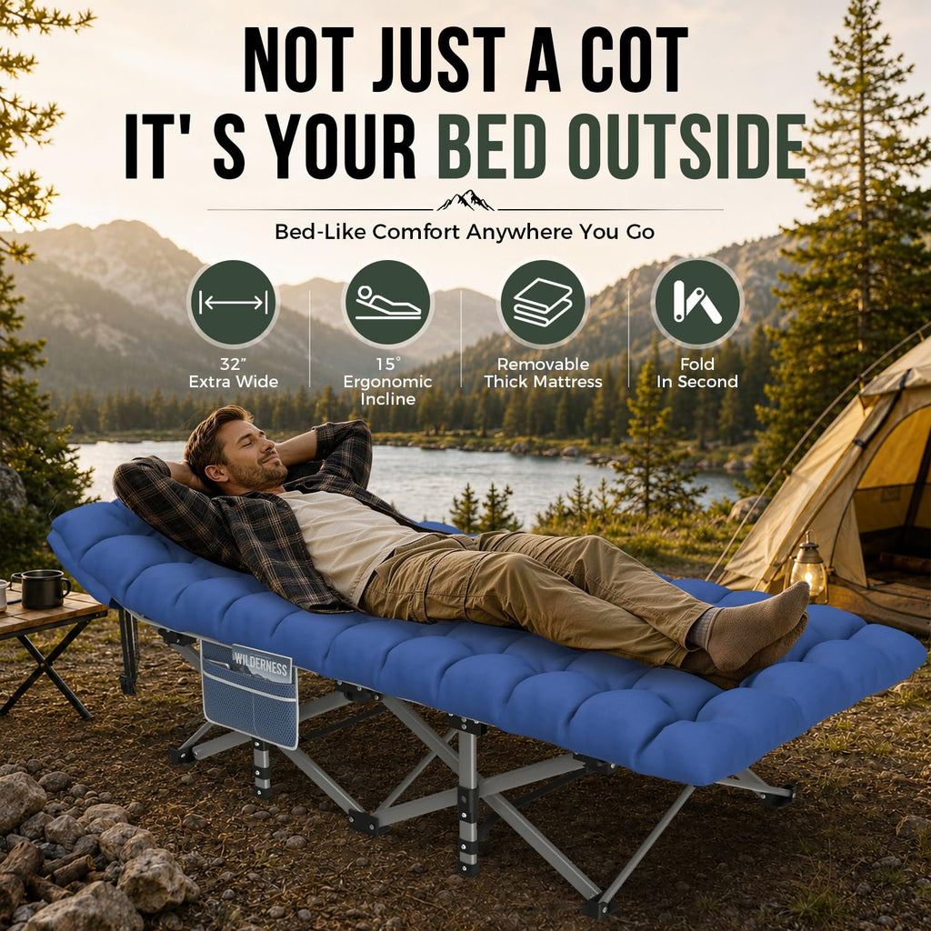 32in XXL Folding Camping Cot with Mattress D77263