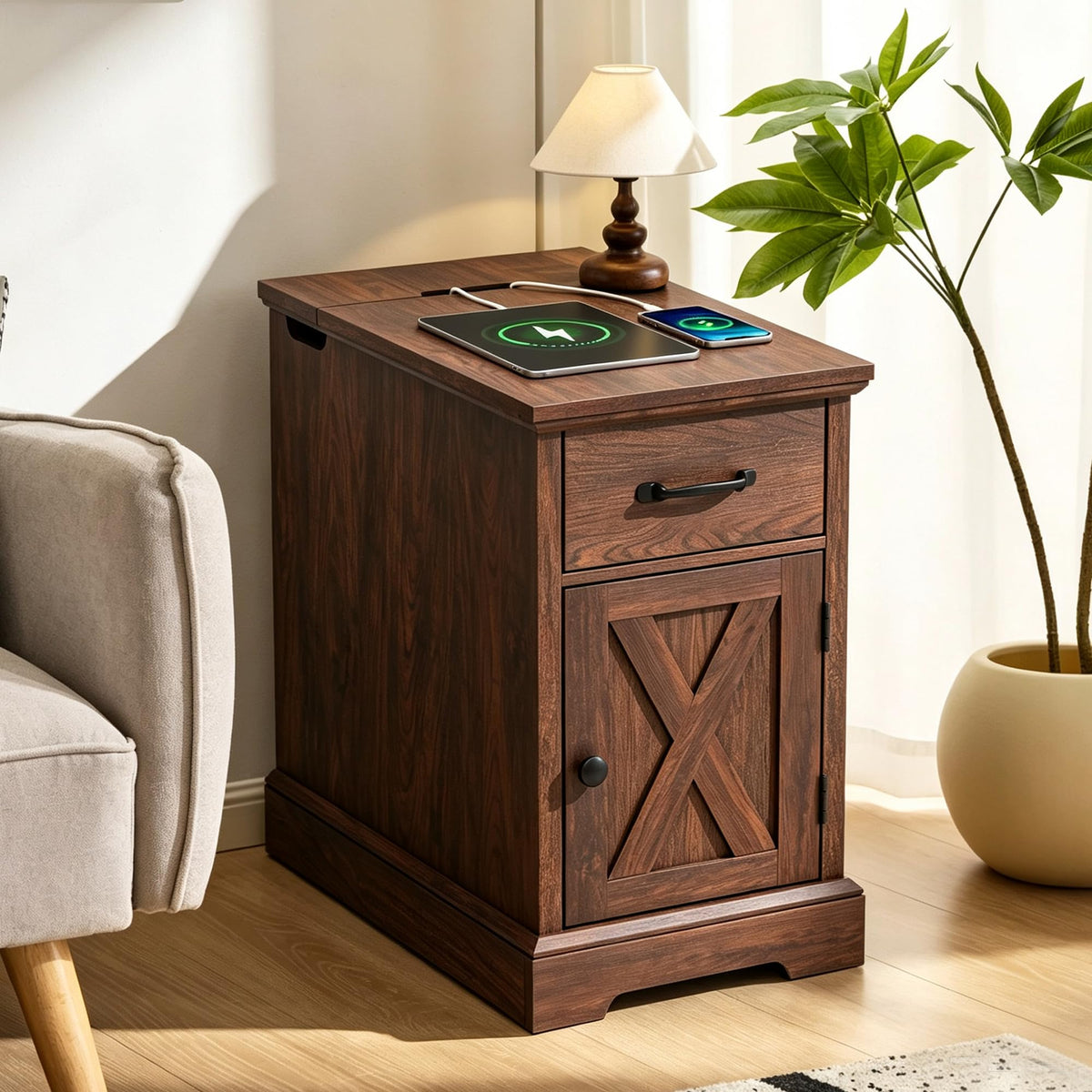 23.6'' Narrow End Table with Charging Station D4494