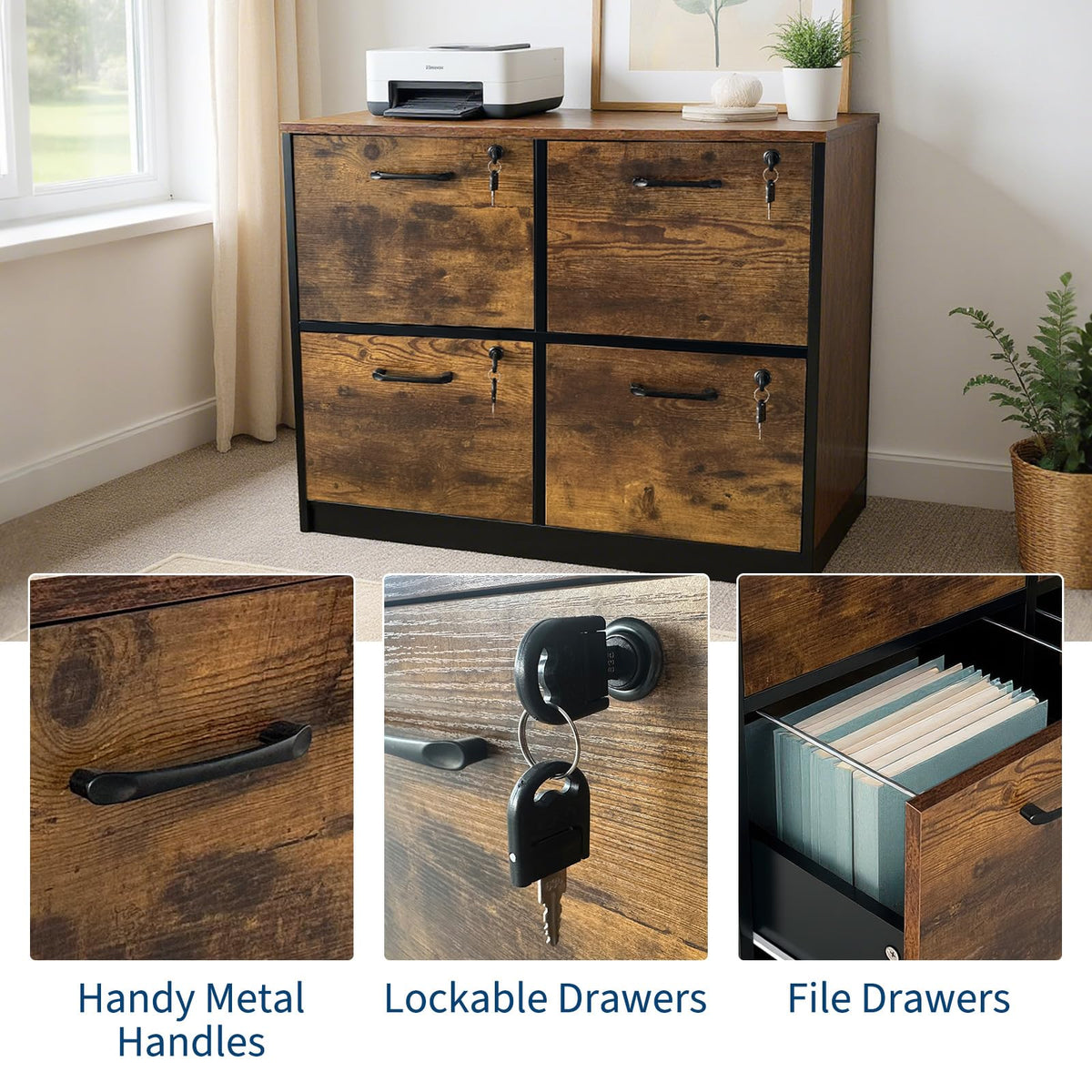 4 Drawer Wood File Cabinet with Lock N7498