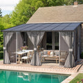 14' x 10' Hard Top Lean to Gazebo with Curtains and Mosquito Netting S1295