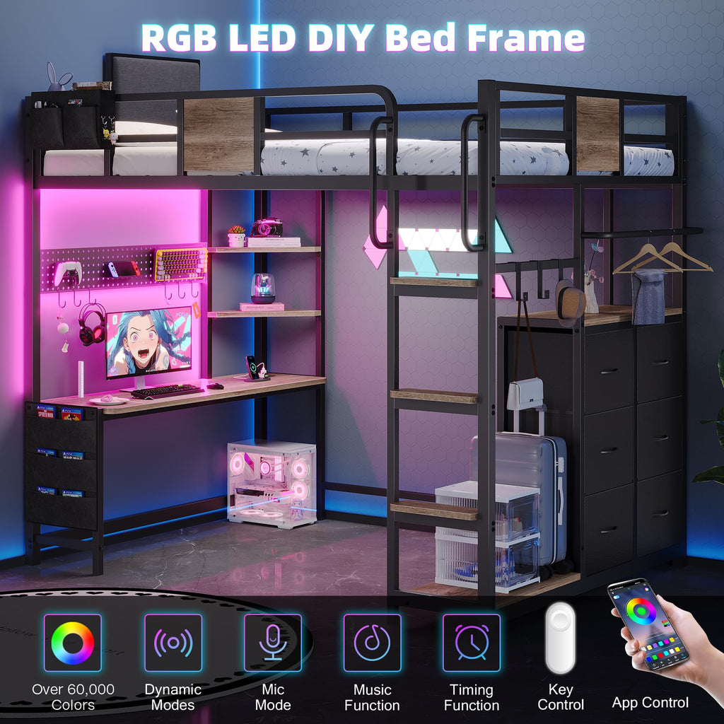Twin Loft Bed with Storage and 6 Drawers D180