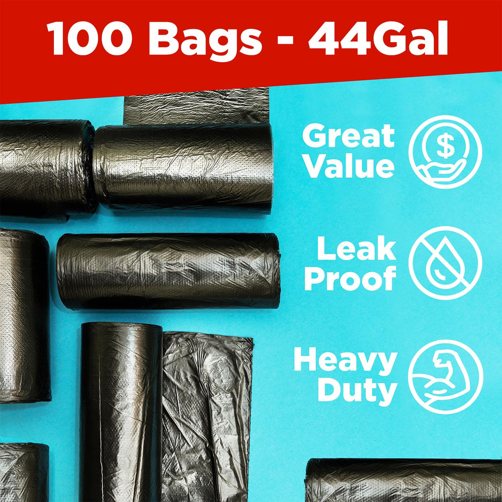 44 Gallon Heavy Duty Contractor Trash Bags, 100 Ct, Black, 1.2 Mil N5324
