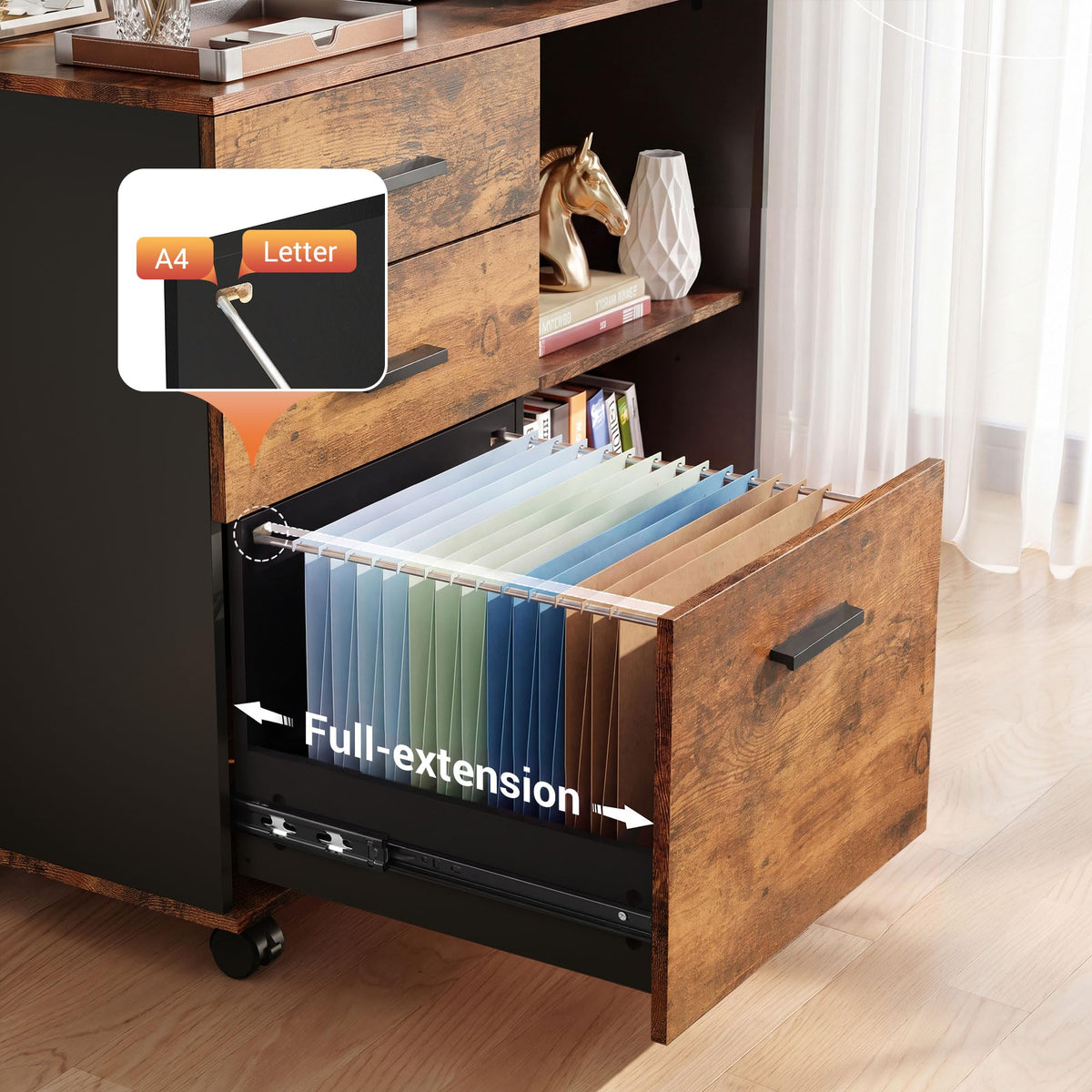 3 Drawer Wood File Cabinet with Storage Shelf K291