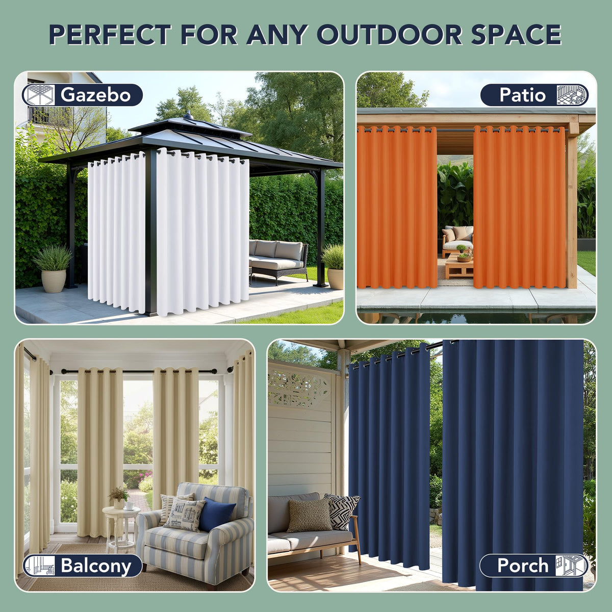 Waterproof Outdoor Curtains 6 Panels O43521