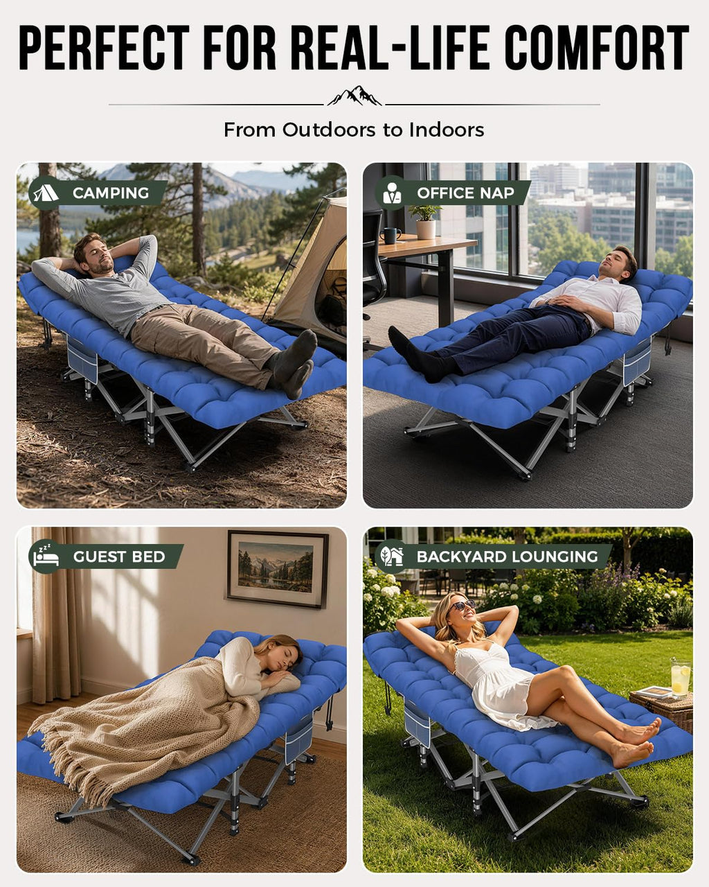 32in XXL Folding Camping Cot with Mattress D77263