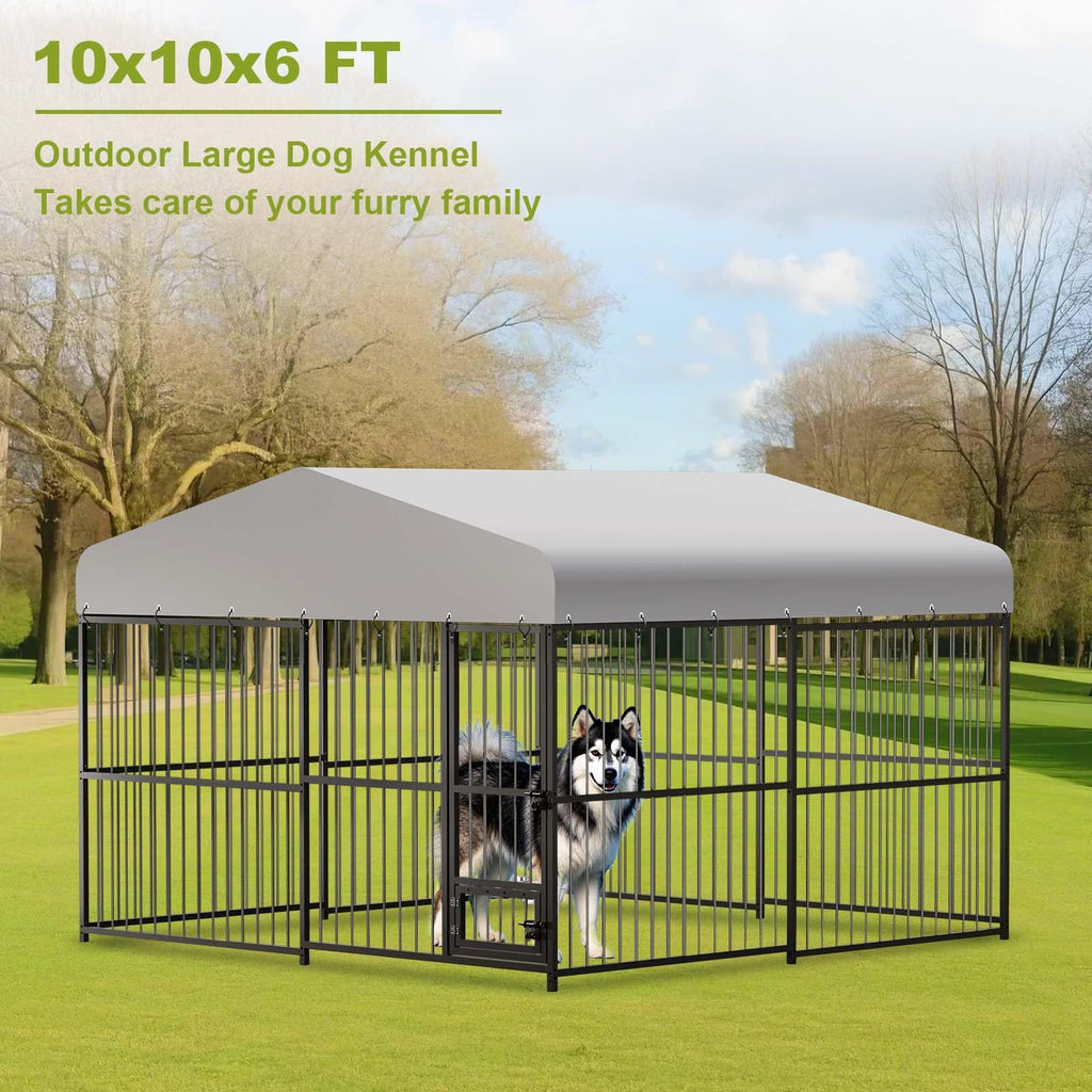 10x10x6 FT Heavy-Duty Metal Dog Kennel with Cover K4075