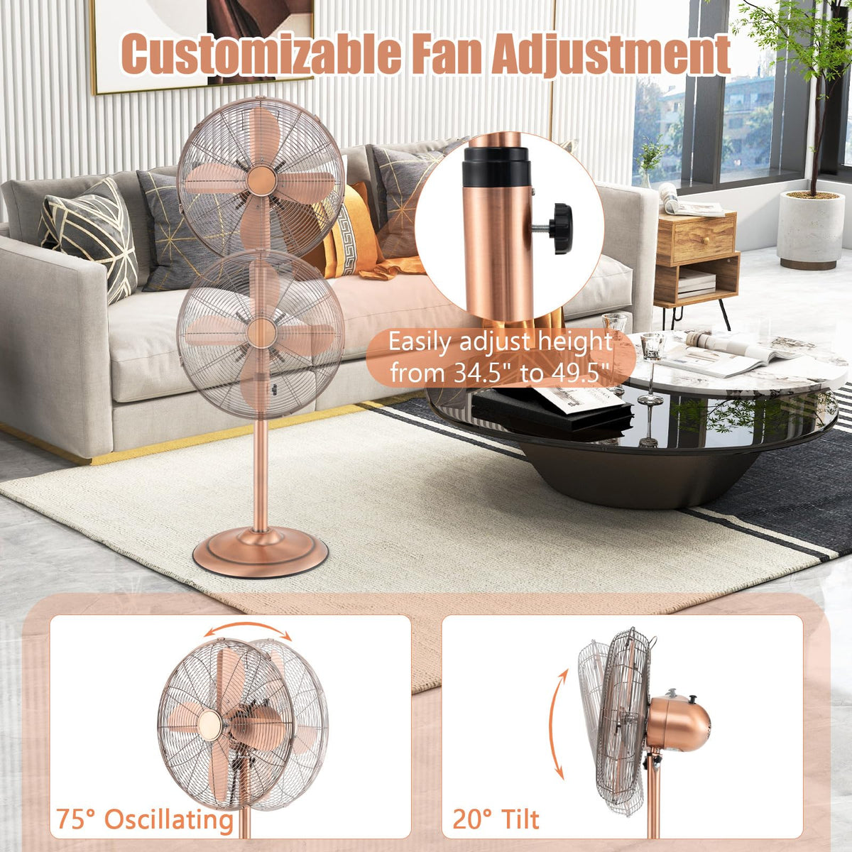 16" Metal Pedestal Fan with Adjustable Height I287256
