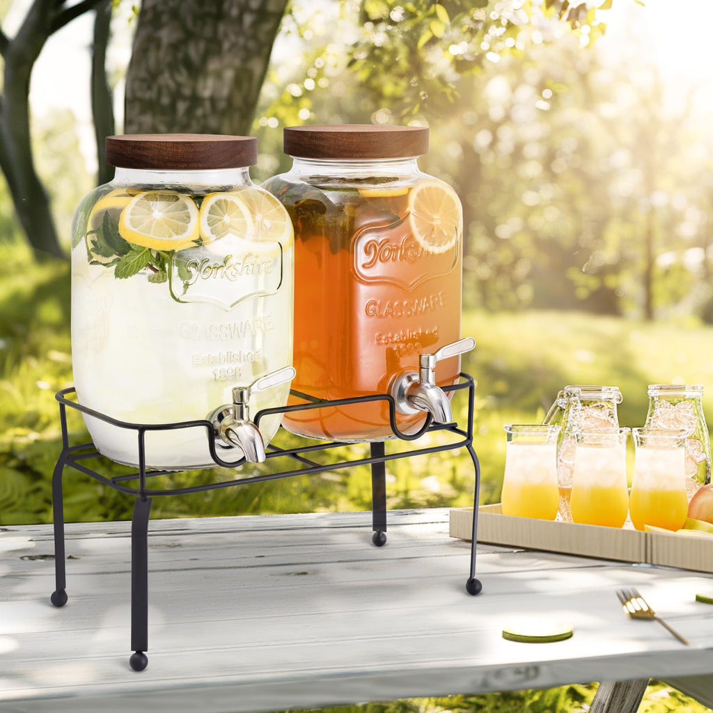 1 Gallon Glass Drink Dispenser with Stand, 2 Pcs J70650