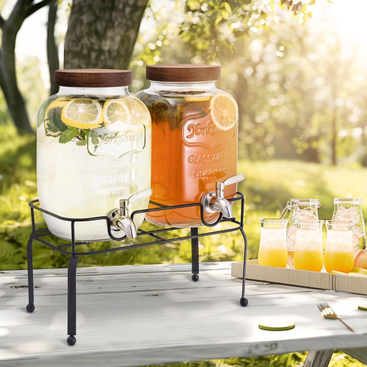 1 Gallon Glass Drink Dispenser with Stand, 2 Pcs J70650