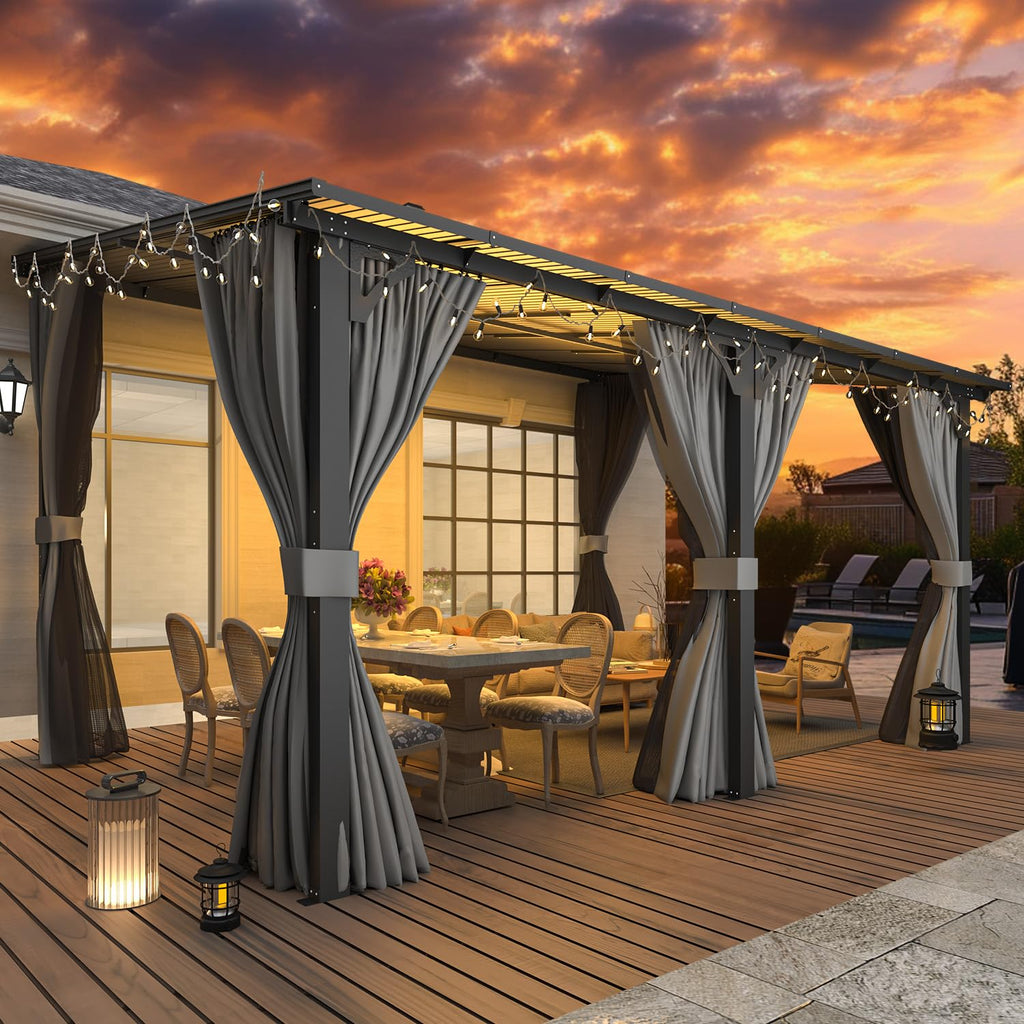 14' x 10' Hard Top Lean to Gazebo with Curtains and Mosquito Netting S1295