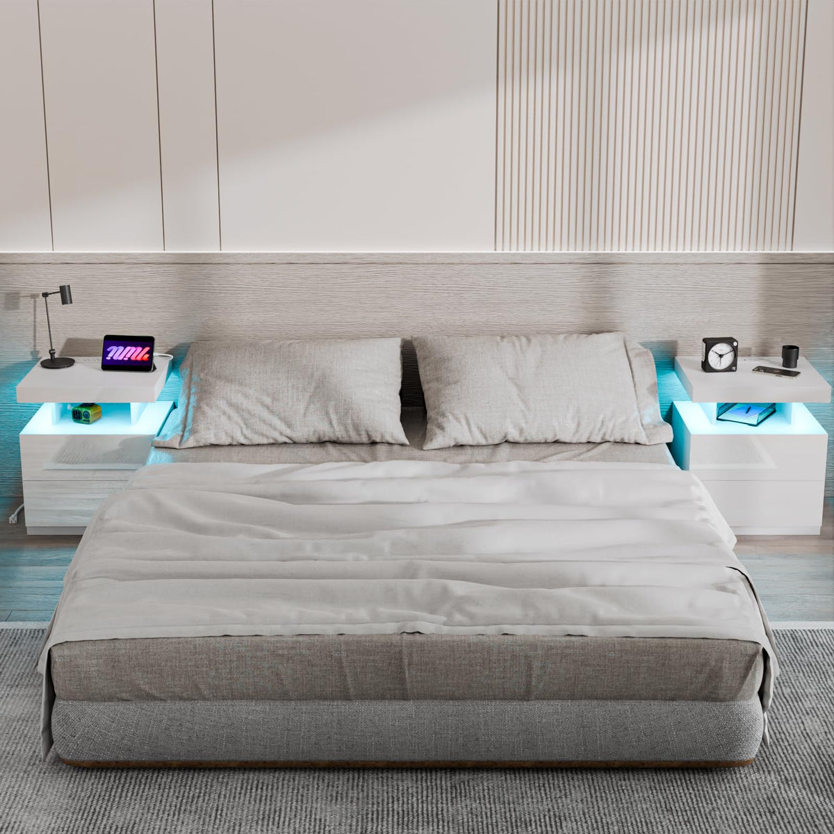 White High Gloss 2 Drawer Nightstand with LED Light H479