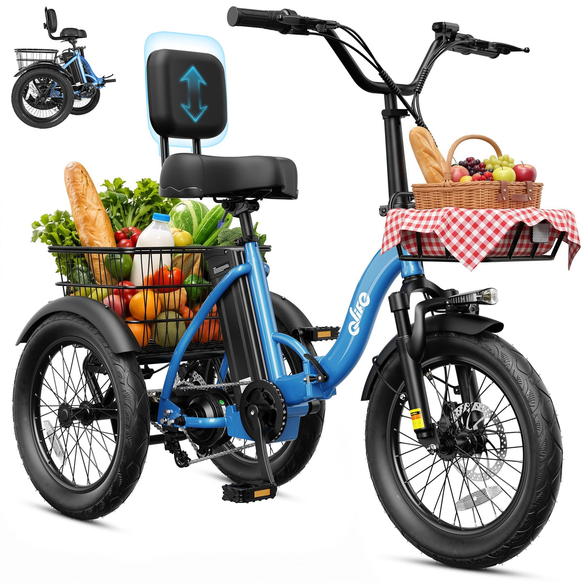 1200W Folding Electric Trike with Cargo Rack V434