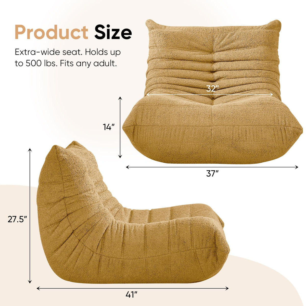 Yellow 1 Seater Bean Bag Chair N33390