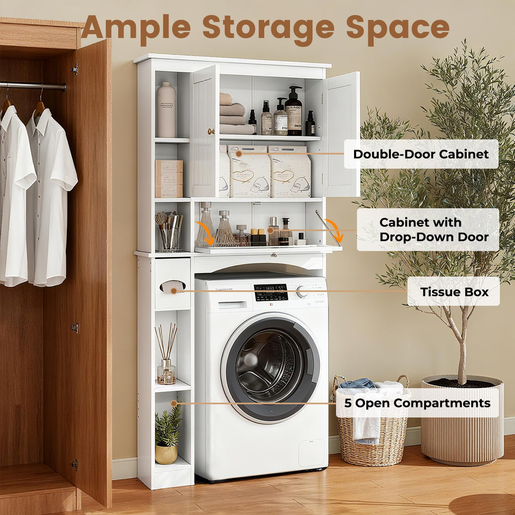 Over The Toilet Storage Cabinet with Doors and Adjustable Shelf, White V859