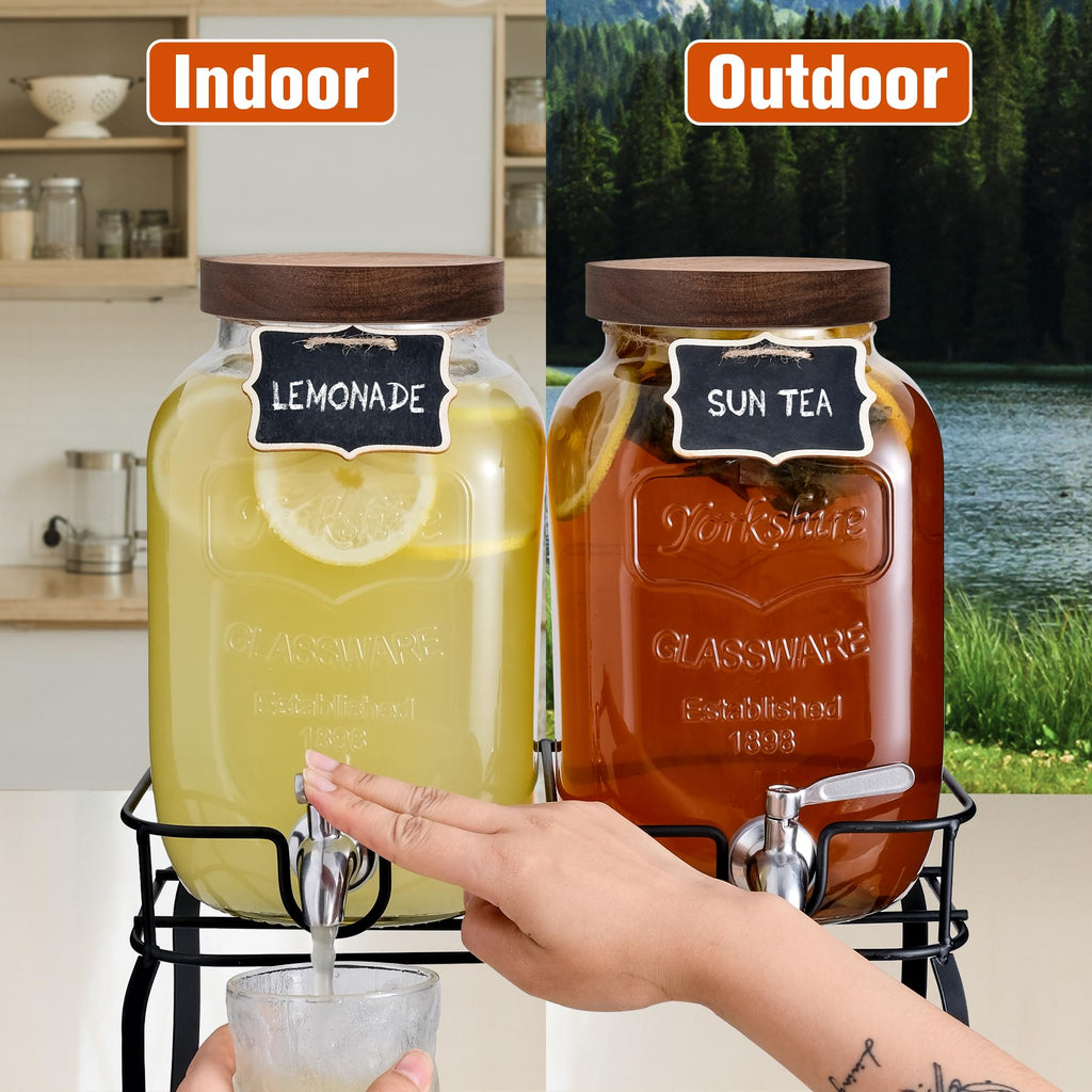 1 Gallon Glass Drink Dispenser with Stand, 2 Pcs J70650