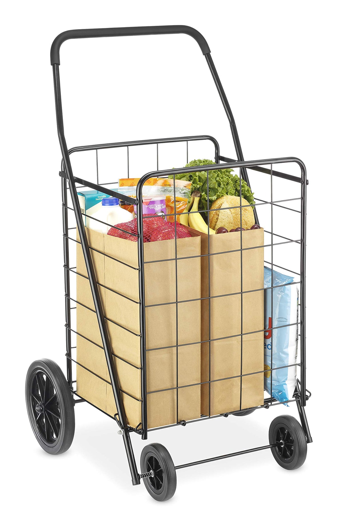 Extra Large Foldable Shopping Cart with Wheels, 100 Lb Capacity, Steel Frame, Black O59294