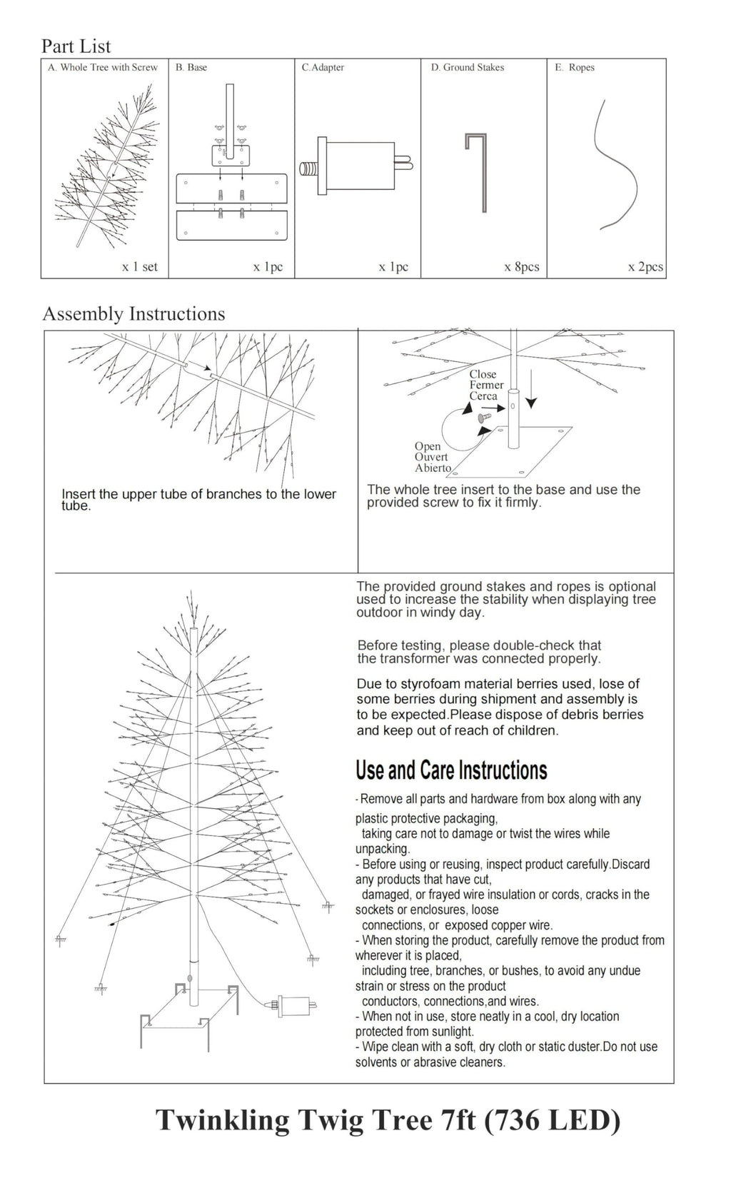 7 Feet 736L LED Artificial Christmas Tree Warm White V7399