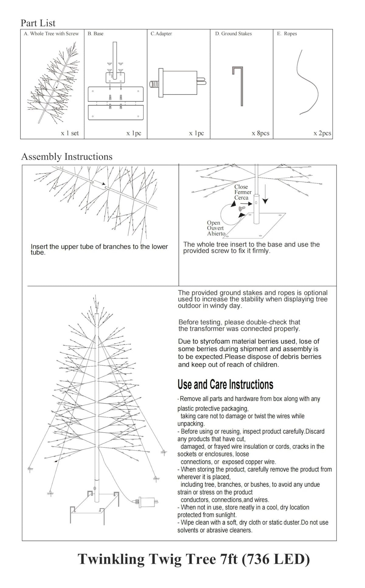 7 Feet 736L LED Artificial Christmas Tree Warm White V7399