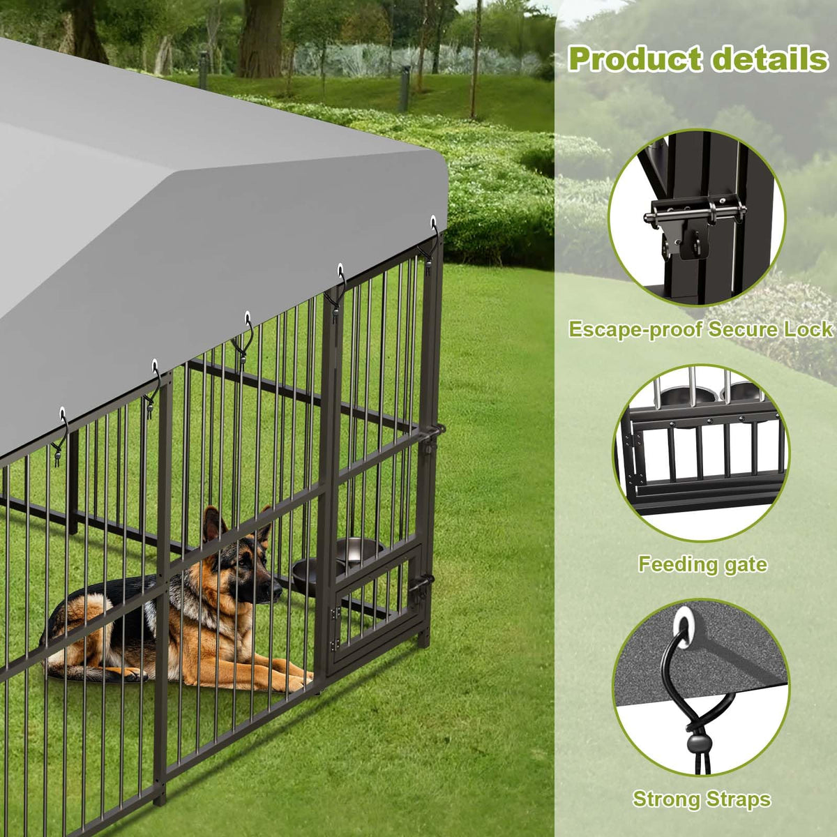 10x10x6 FT Heavy-Duty Metal Dog Kennel with Cover K4075