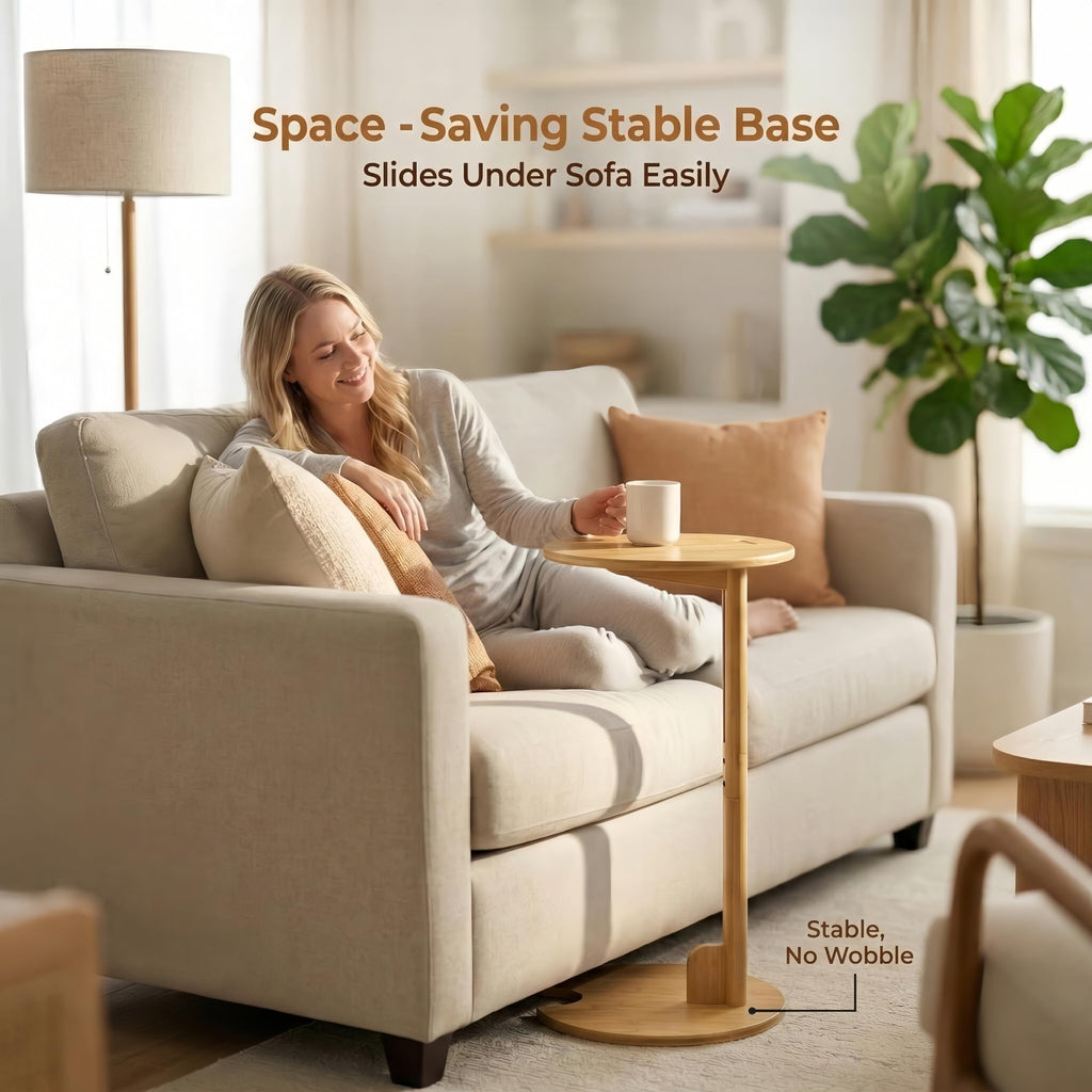 Adjustable Bamboo C Shaped Side Table A26099