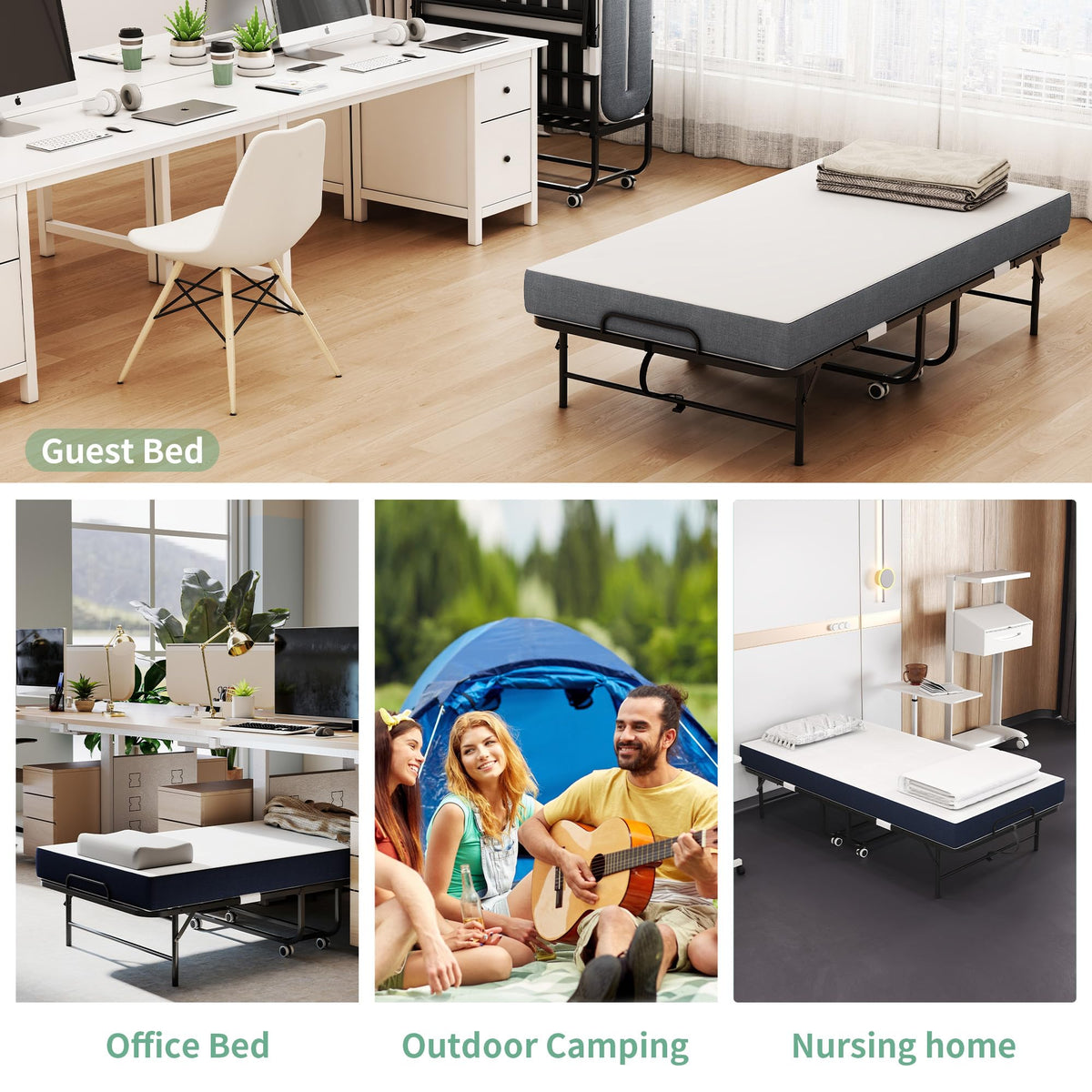 Folding Bed with Mattress, 5-Inch Memory Foam, 500lbs Capacity, Metal Frame G13973