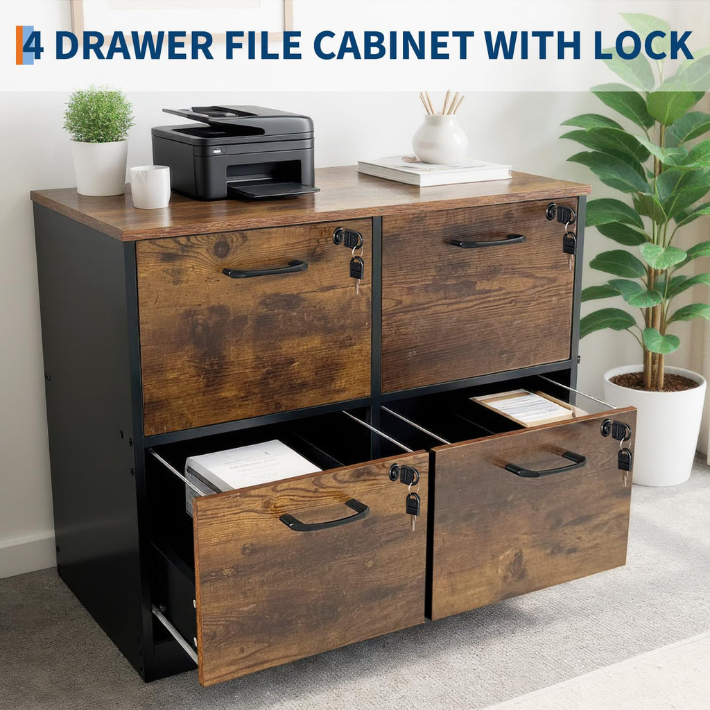 4 Drawer Wood File Cabinet with Lock N7498