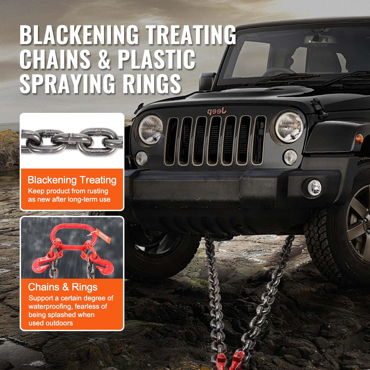 3/8" x 3' G80 V Bridle Towing Chain with J Hooks and Grab Hooks O570934