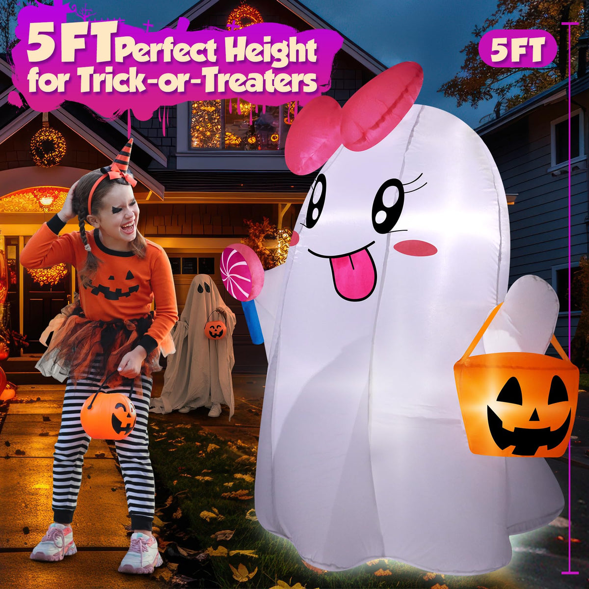 5FT Halloween Inflatables Ghost with Built-in LED Lights Z8790
