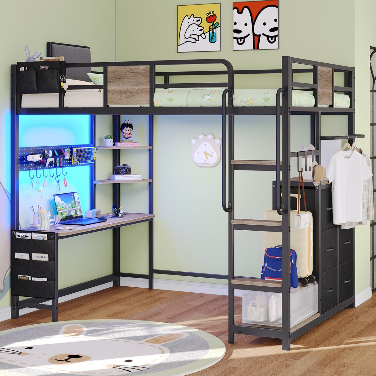 Twin Loft Bed with Storage and 6 Drawers D180
