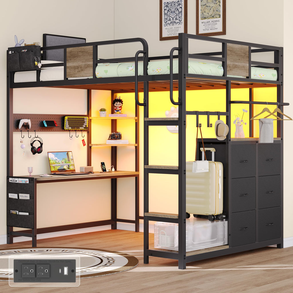 Twin Loft Bed with Storage and 6 Drawers D180