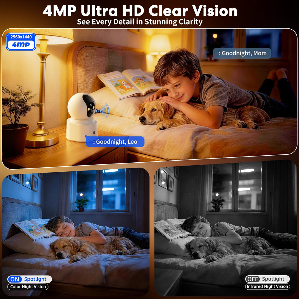 Battery Powered Wireless Indoor Security Camera, 4MP HD Pan/Tilt, 6000mAh Rechargeable, 5G&2.4G WiFi 6 H75585