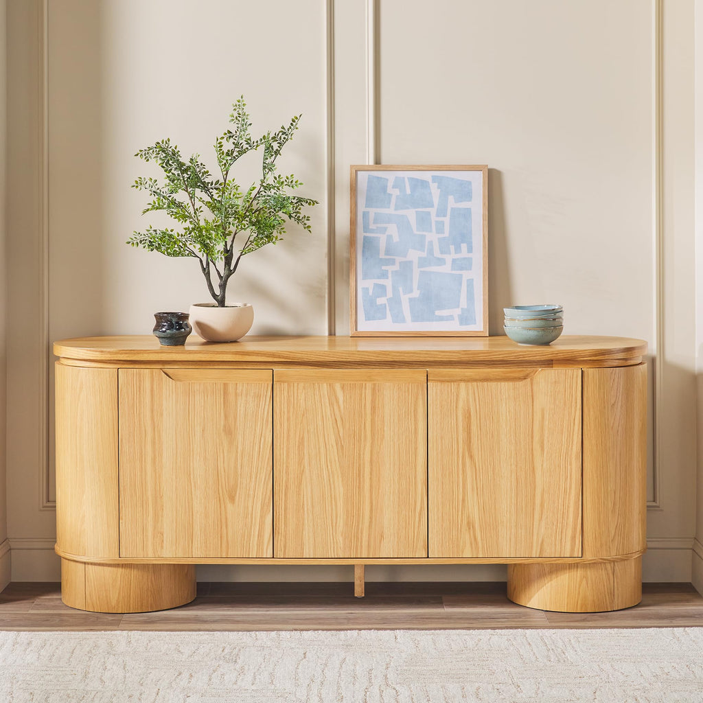 70 Inch White Oak Wood Sideboard TV Stand with Storage Q407172