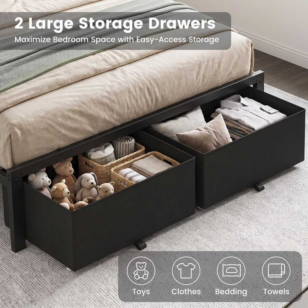 Full Size Bed Frame with Upholstered Headboard and 2 Storage Drawers M4242