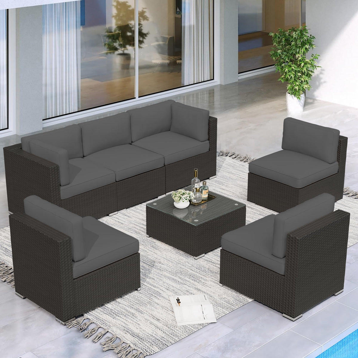 Grey 7-Piece Outdoor Patio Furniture Set W503818