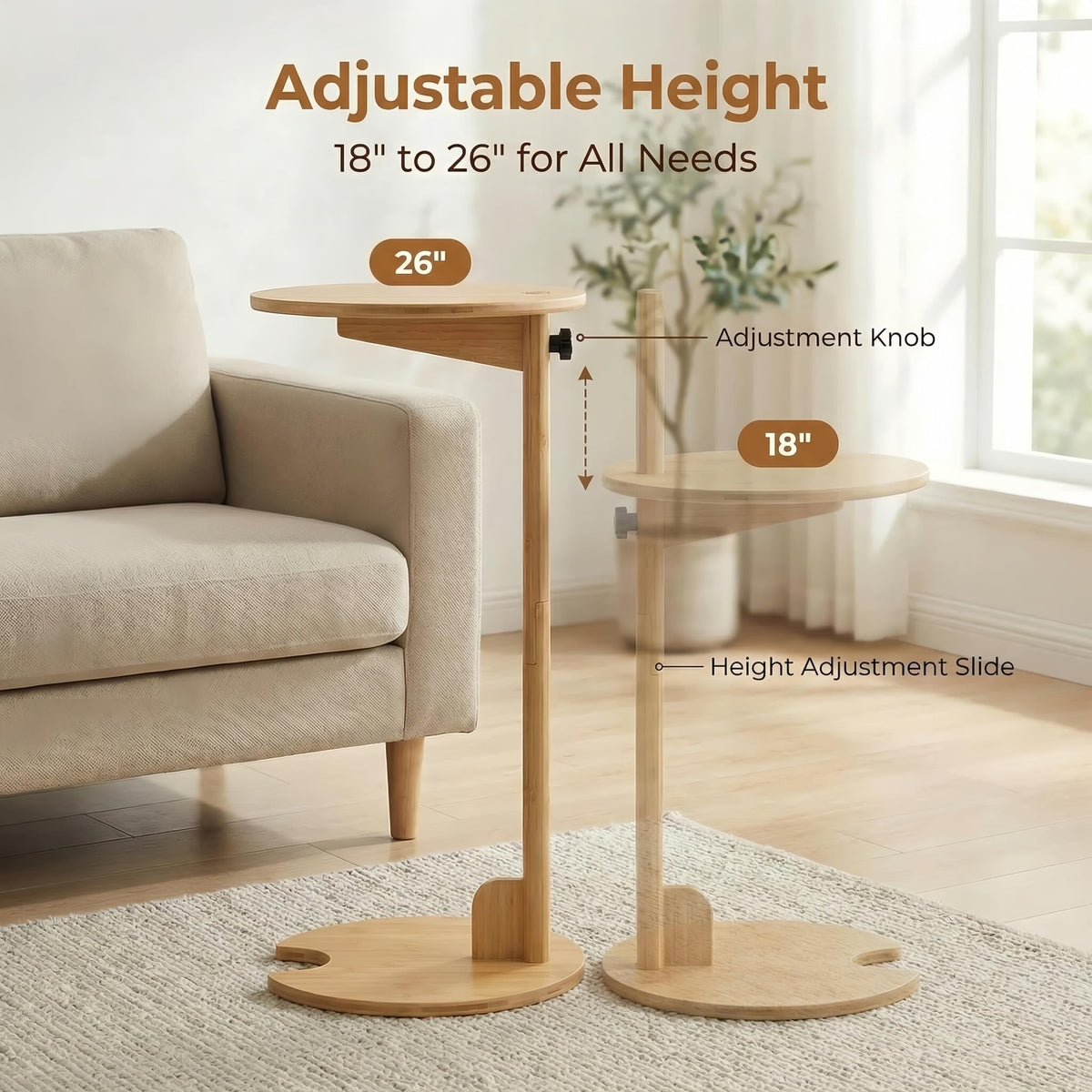 Adjustable Bamboo C Shaped Side Table A26099