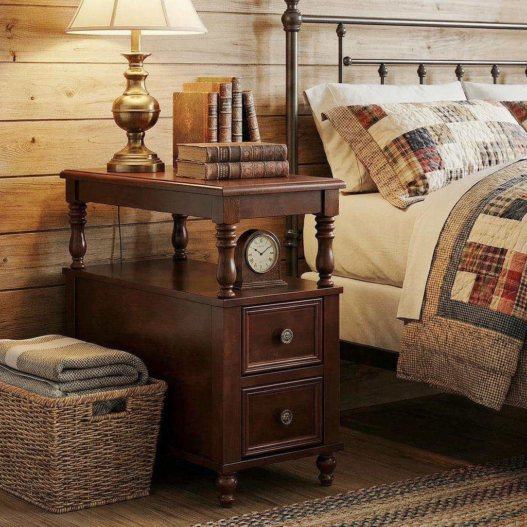 Cherry Finish Wood End Table with 2 Drawers C160491