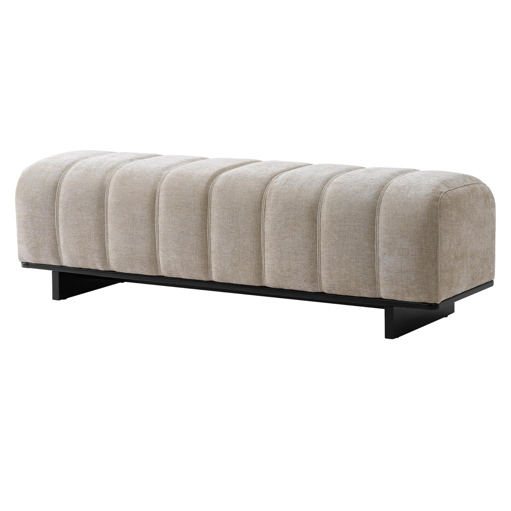 Oatmeal Black Chenille Upholstered Dining Bench R10121